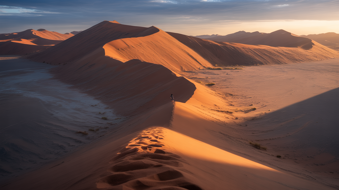 Namibian desert dunes at golden hour
